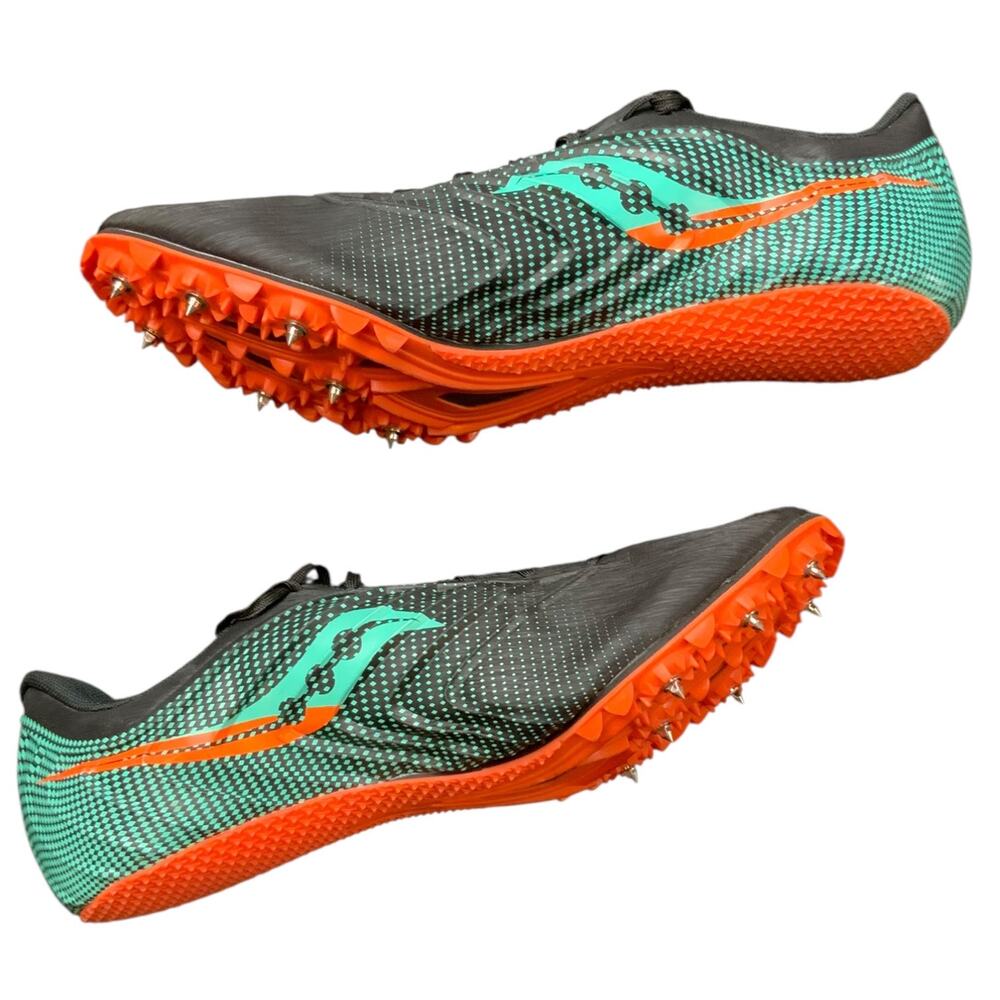 Saucony Spitfire 5 Track Spikes Mens 9.5 Black Orange Sprint Racing Shoes